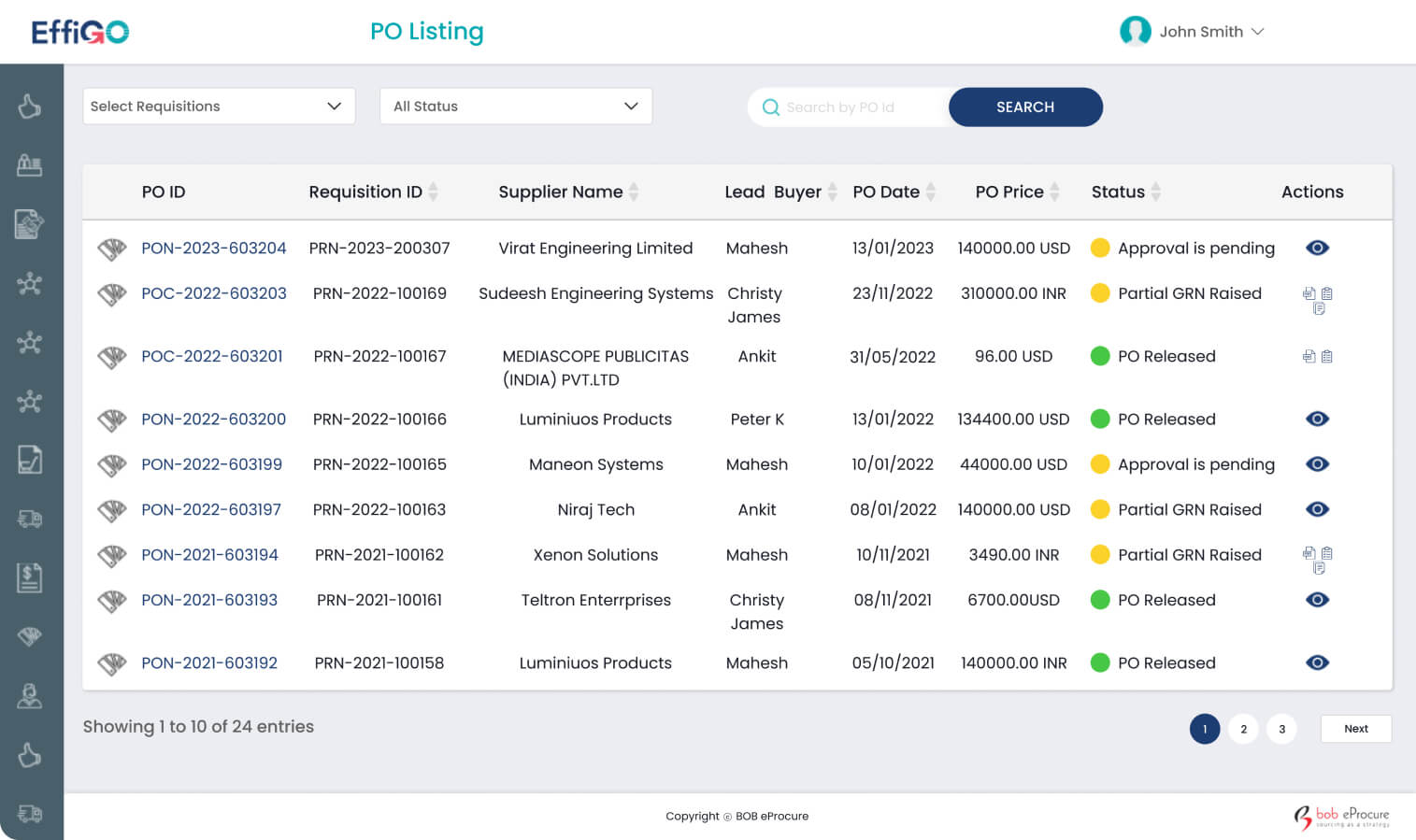 Purchase Order listing